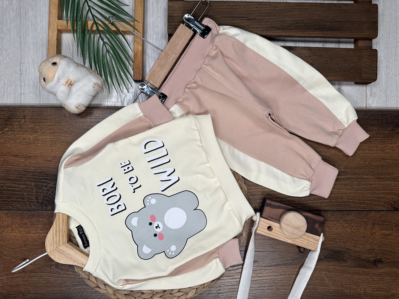 Pamuklu Ayıcık Detaylı 2li Erkek Bebek Takım