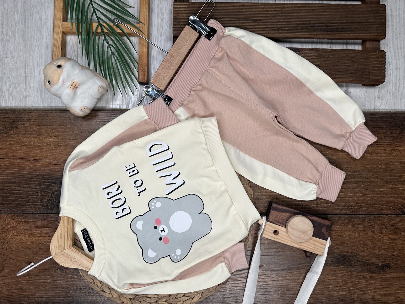 Pamuklu Ayıcık Detaylı 2li Erkek Bebek Takım