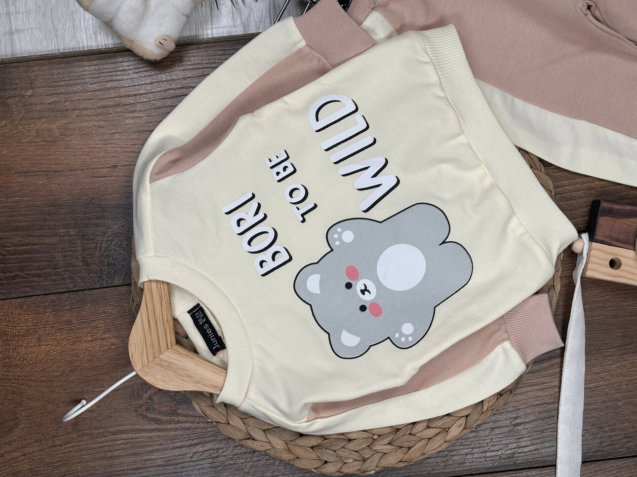 Pamuklu Ayıcık Detaylı 2li Erkek Bebek Takım