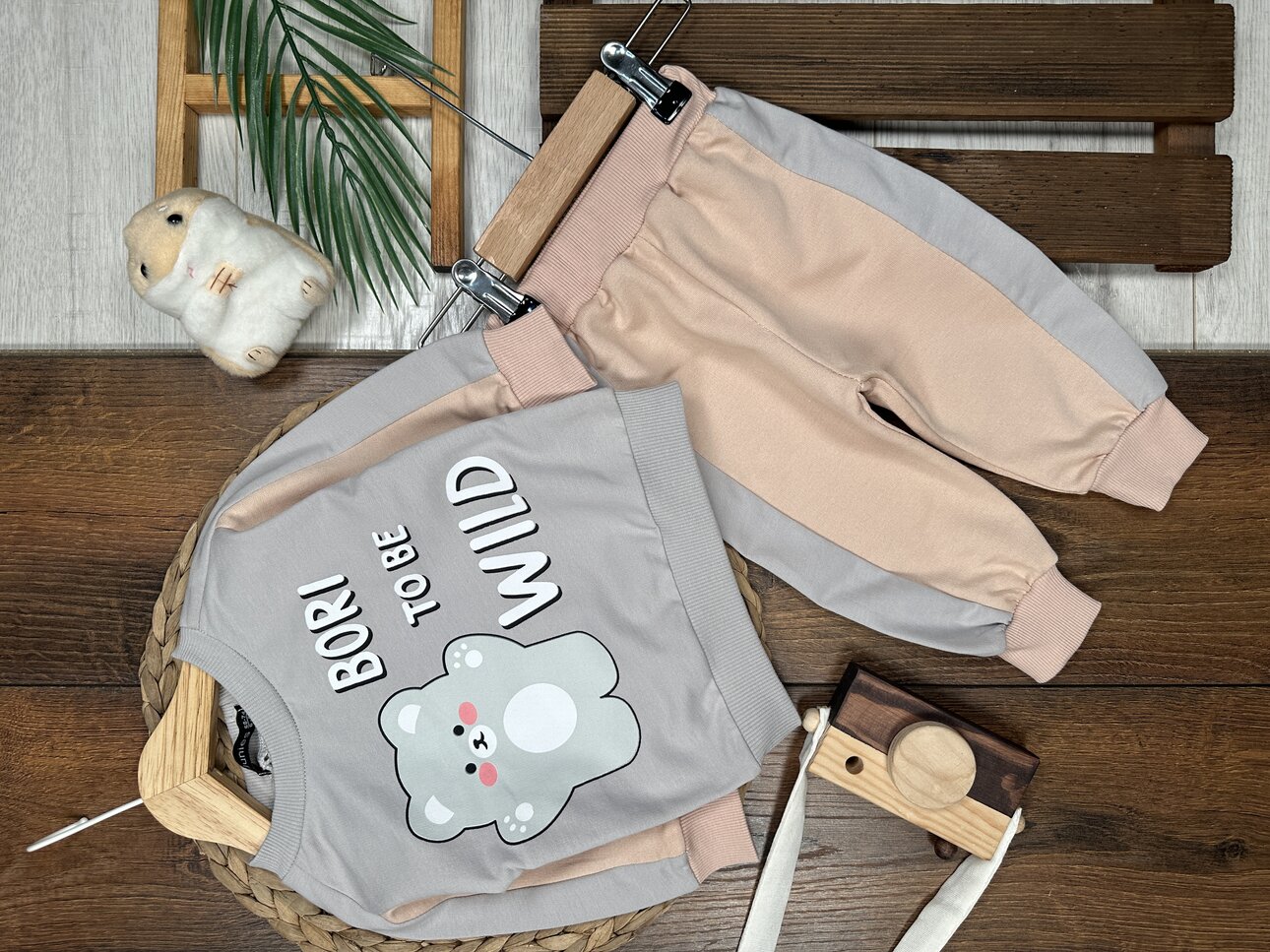 Pamuklu Ayıcık Detaylı 2li Erkek Bebek Takım