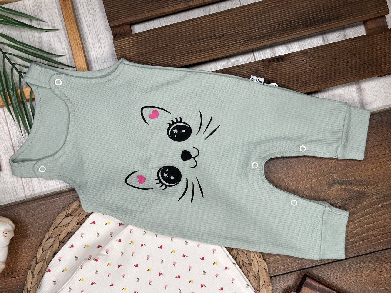 Pamuklu Kedicik Detaylı 2li Tulum Kız bebek Takım