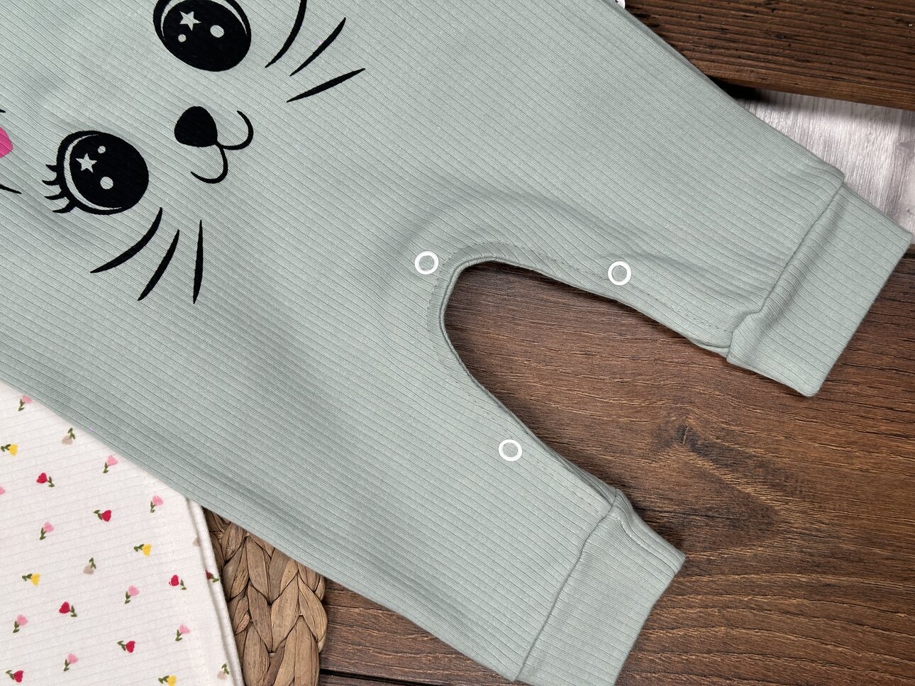 Pamuklu Kedicik Detaylı 2li Tulum Kız bebek Takım