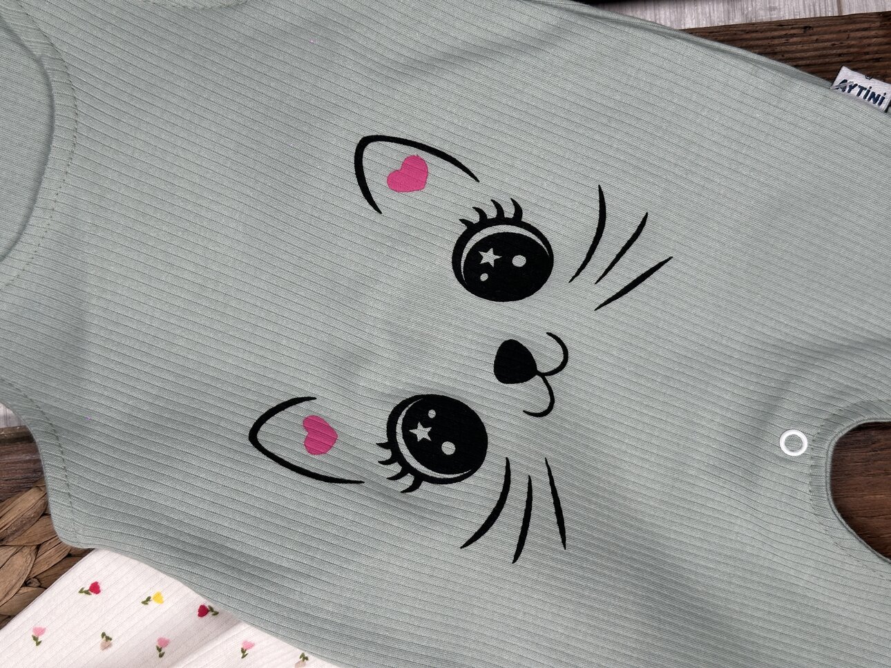 Pamuklu Kedicik Detaylı 2li Tulum Kız bebek Takım