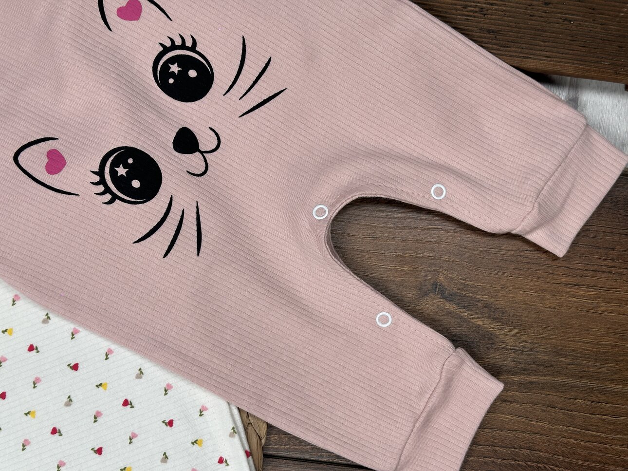 Pamuklu Kedicik Detaylı 2li Tulum Kız bebek Takım