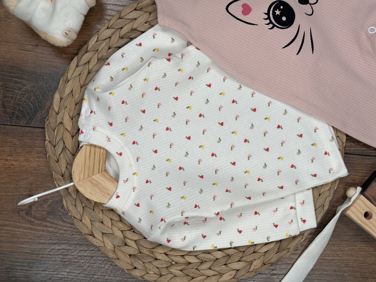 Pamuklu Kedicik Detaylı 2li Tulum Kız bebek Takım