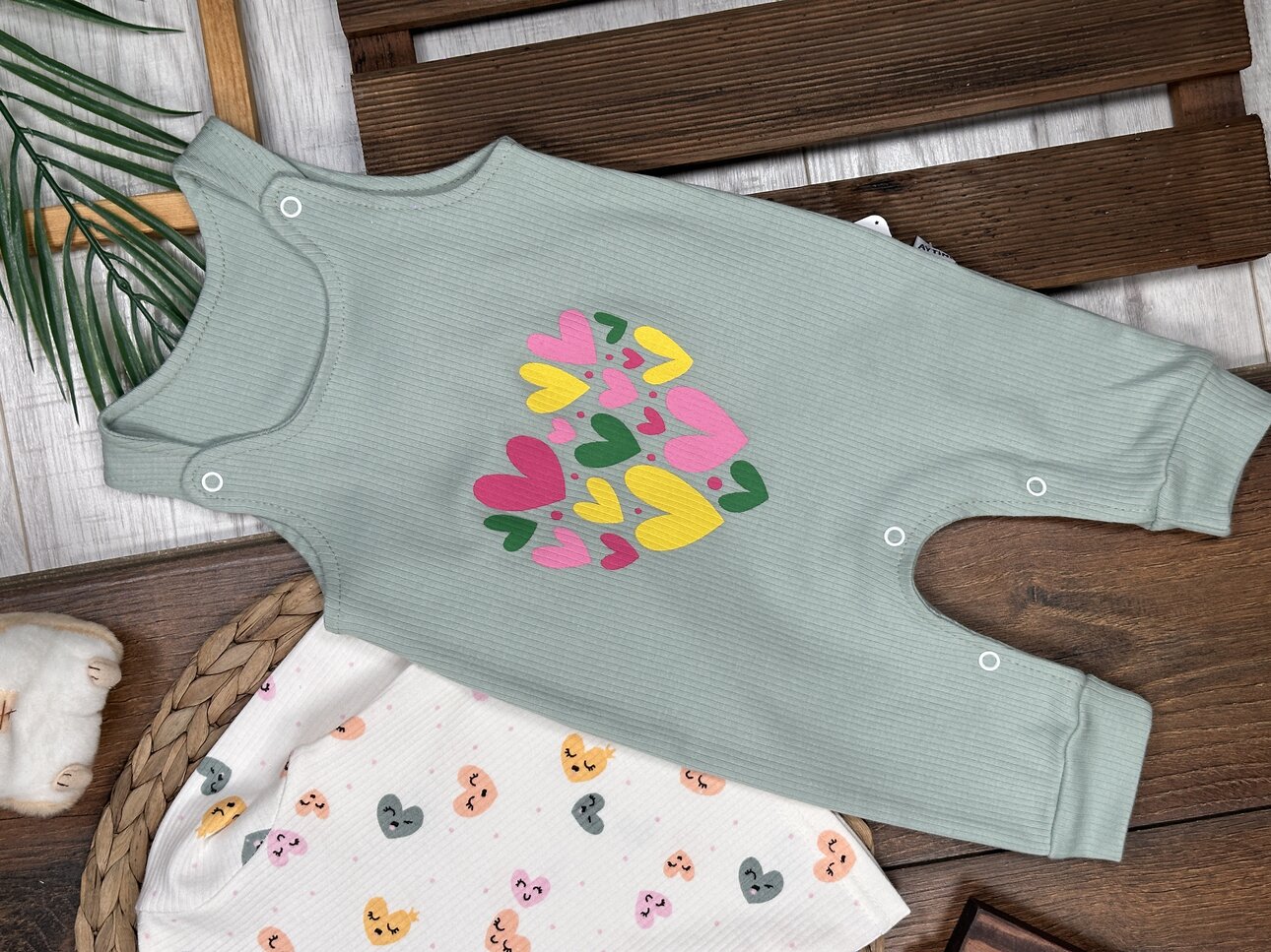 Pamuklu Kalp Detaylı 2li Tulum Kız Bebek Takım