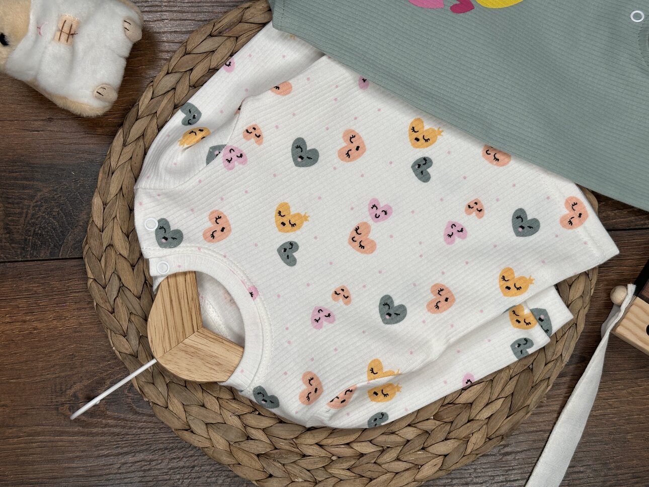 Pamuklu Kalp Detaylı 2li Tulum Kız Bebek Takım