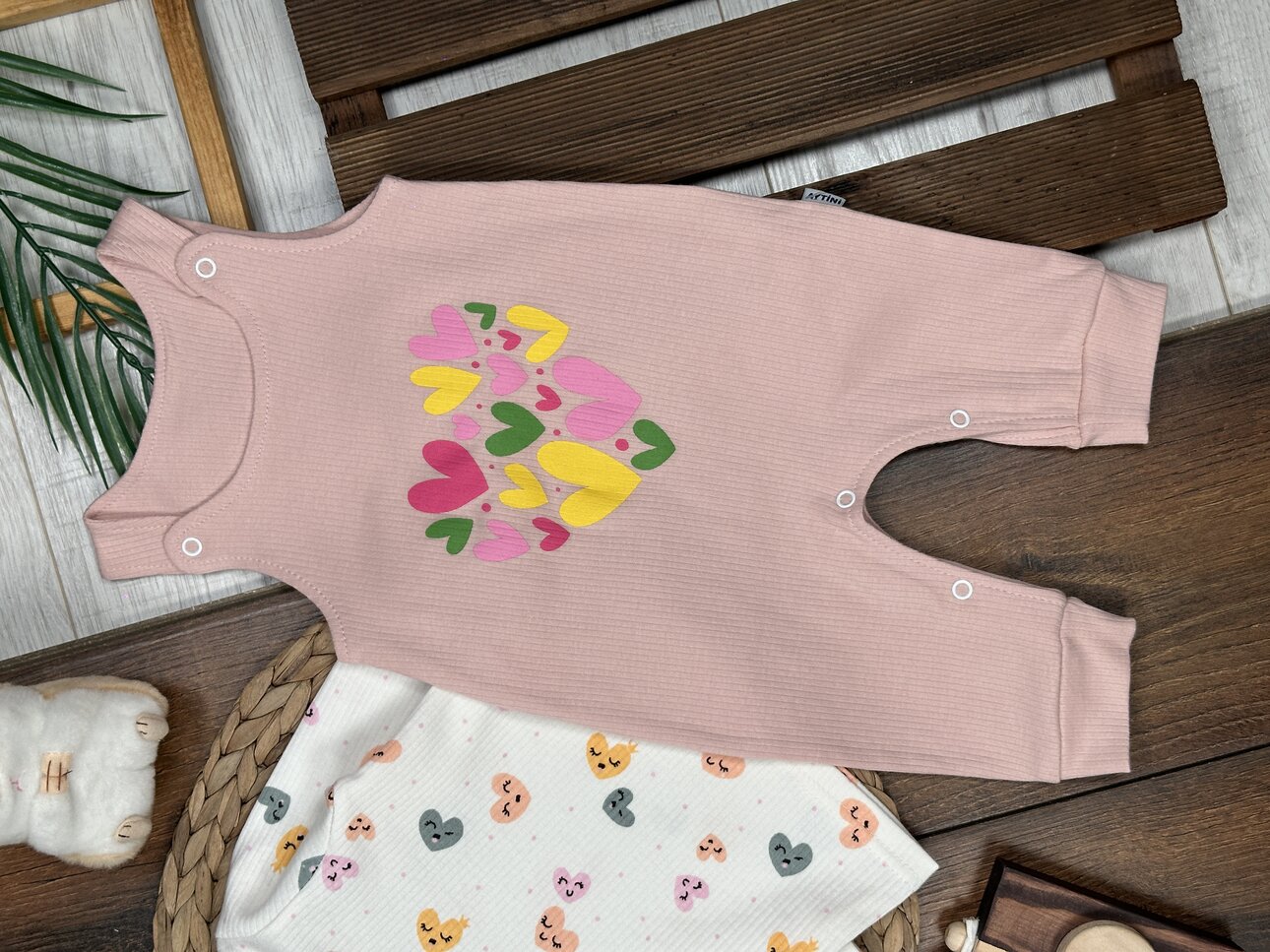 Pamuklu Kalp Detaylı 2li Tulum Kız Bebek Takım