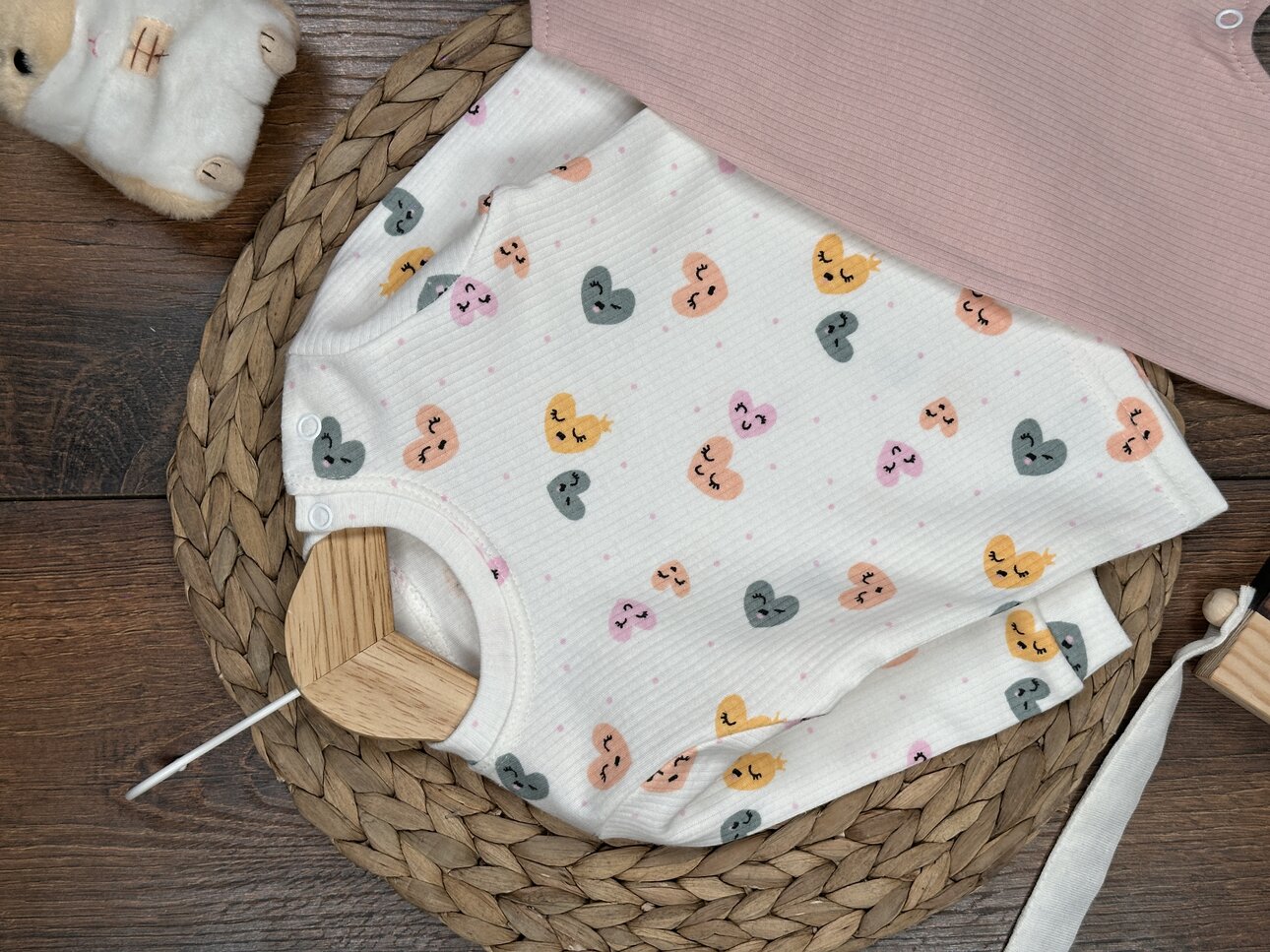 Pamuklu Kalp Detaylı 2li Tulum Kız Bebek Takım