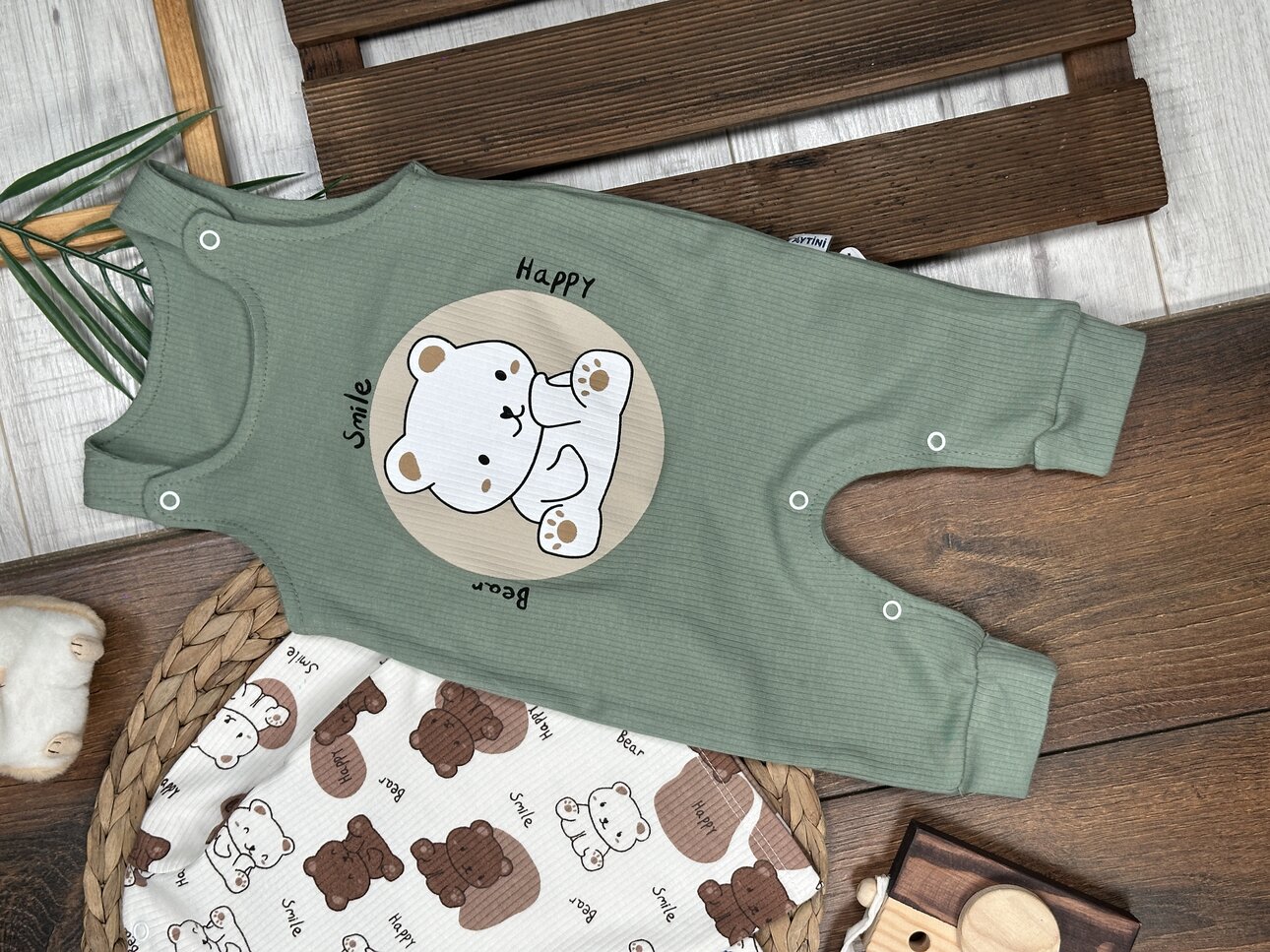 Pamuklu Ayıcık Detaylı 2li Tulum Erkek Bebek Takım