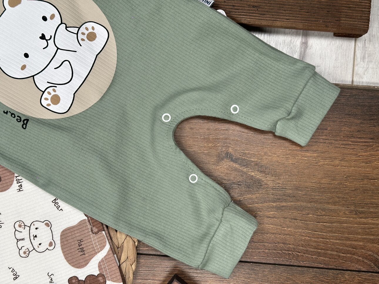 Pamuklu Ayıcık Detaylı 2li Tulum Erkek Bebek Takım