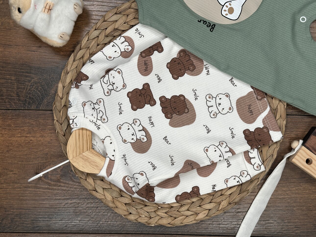 Pamuklu Ayıcık Detaylı 2li Tulum Erkek Bebek Takım