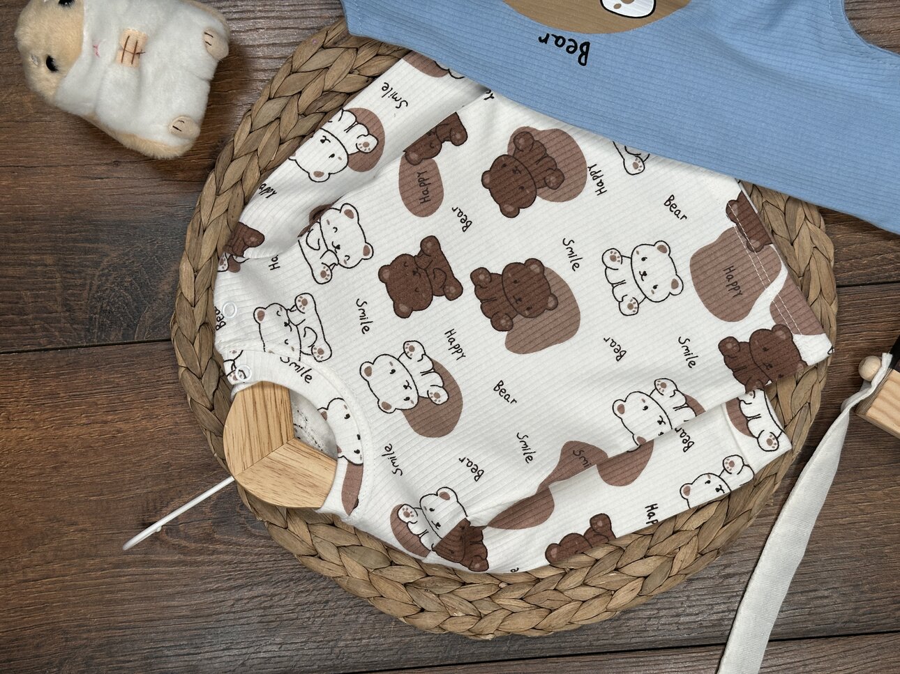 Pamuklu Ayıcık Detaylı 2li Tulum Erkek Bebek Takım