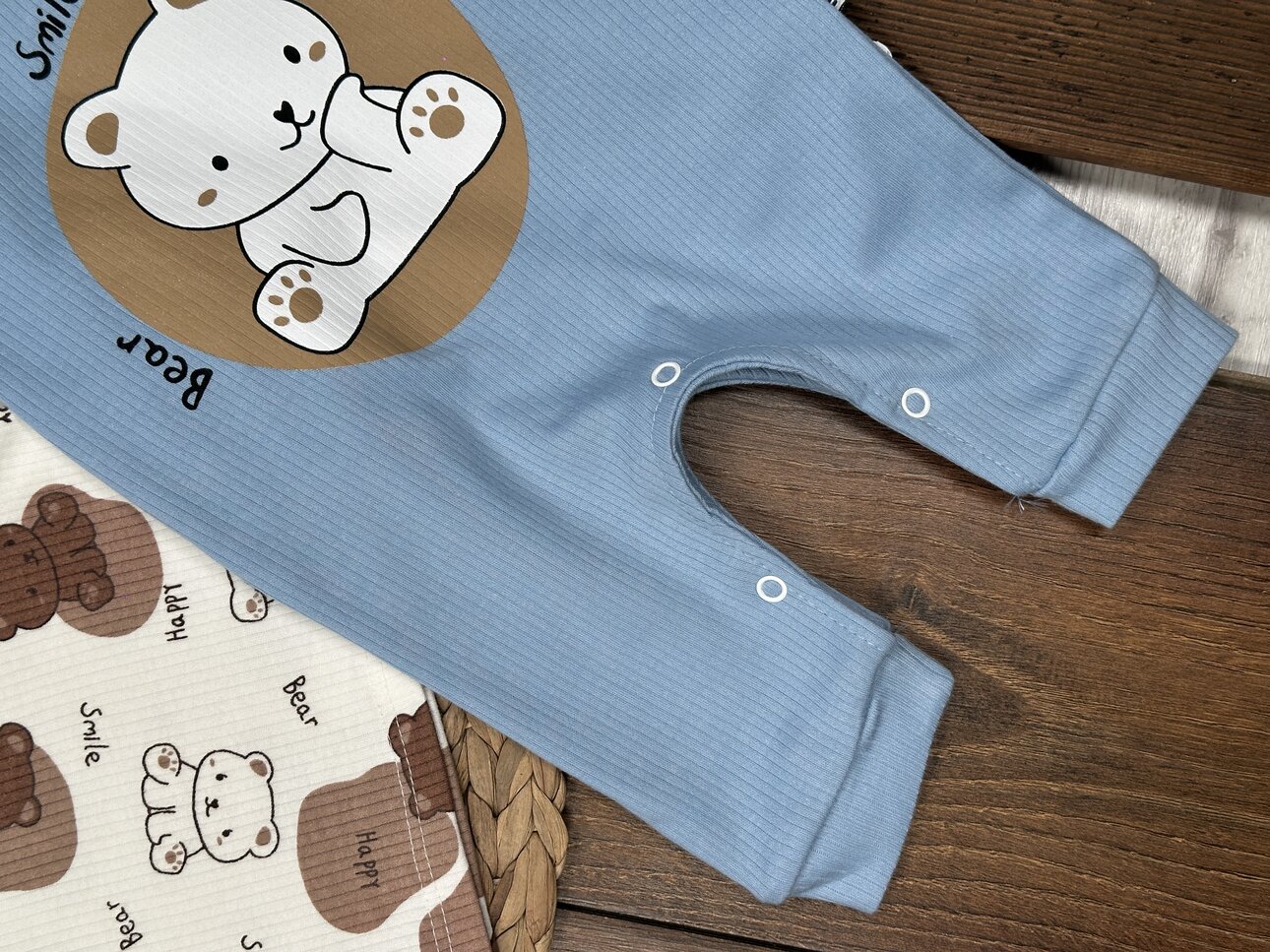 Pamuklu Ayıcık Detaylı 2li Tulum Erkek Bebek Takım