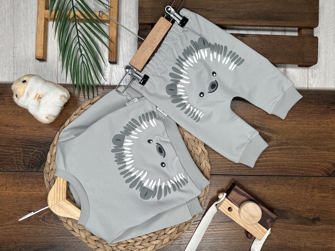 Pamuklu Kirpi Detaylı 2li Erkek Bebek Takım