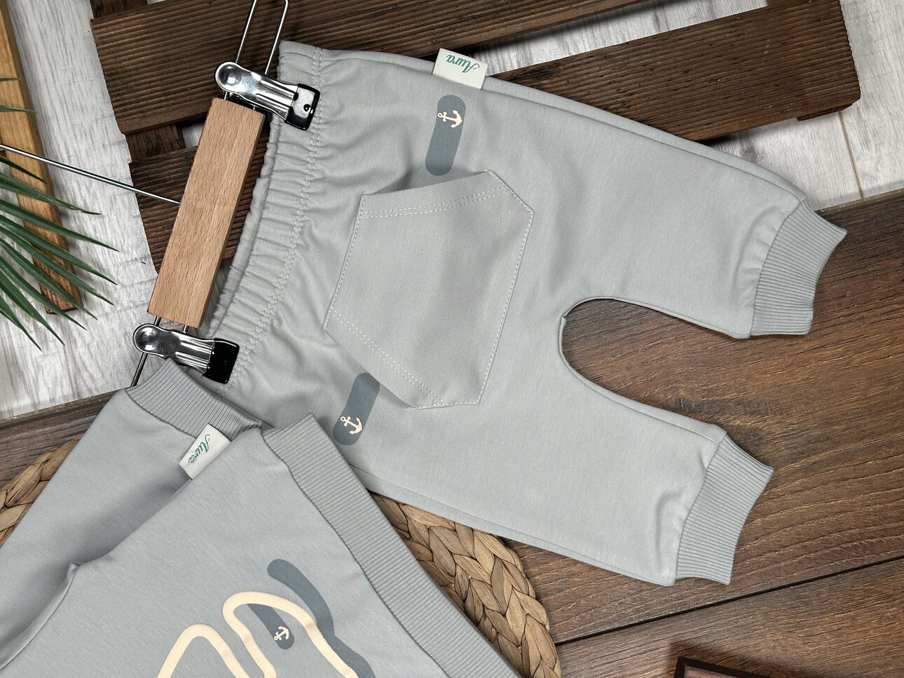 Pamuklu Yelken Detaylı Kanguru Cepli 2li Erkek Bebek Takım