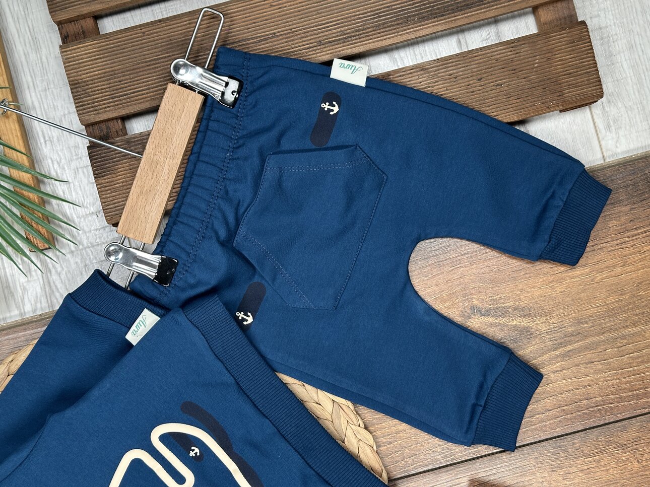 Pamuklu Yelken Detaylı Kanguru Cepli 2li Erkek Bebek Takım