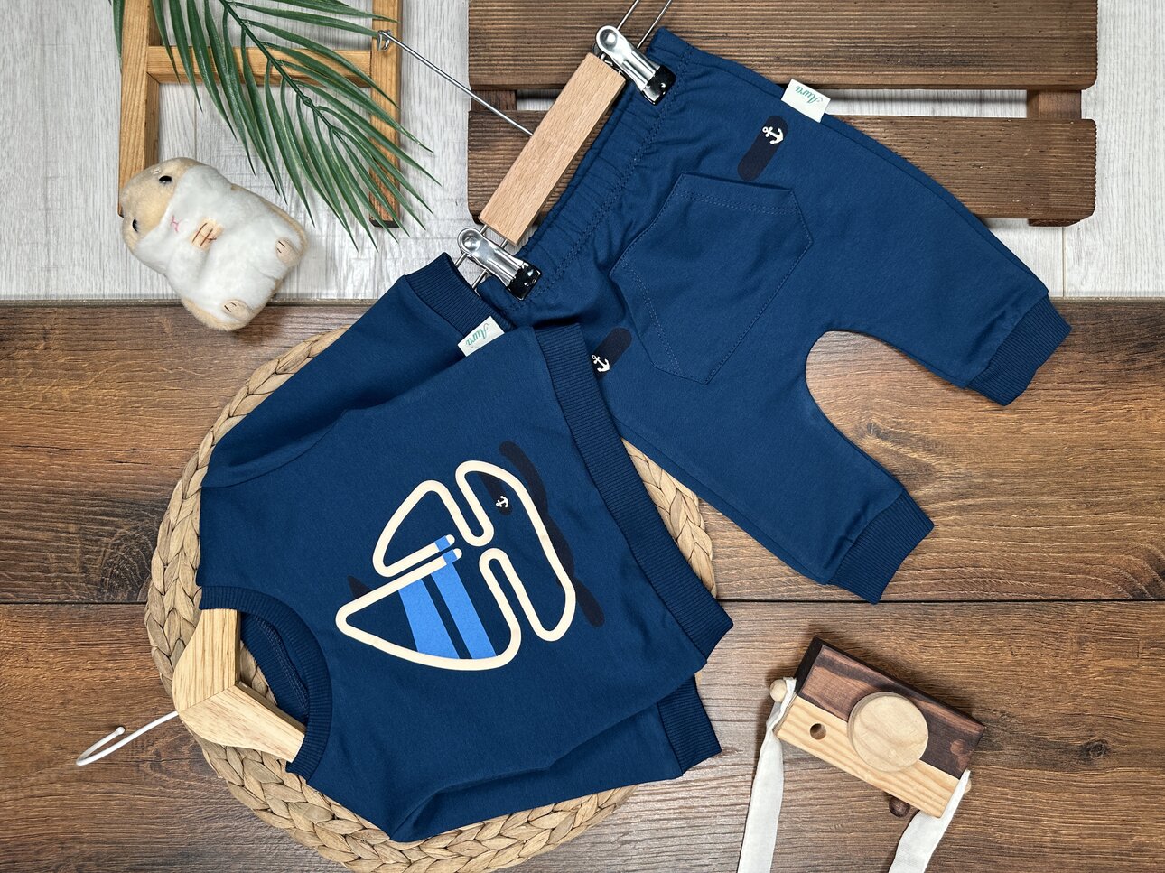 Pamuklu Yelken Detaylı Kanguru Cepli 2li Erkek Bebek Takım