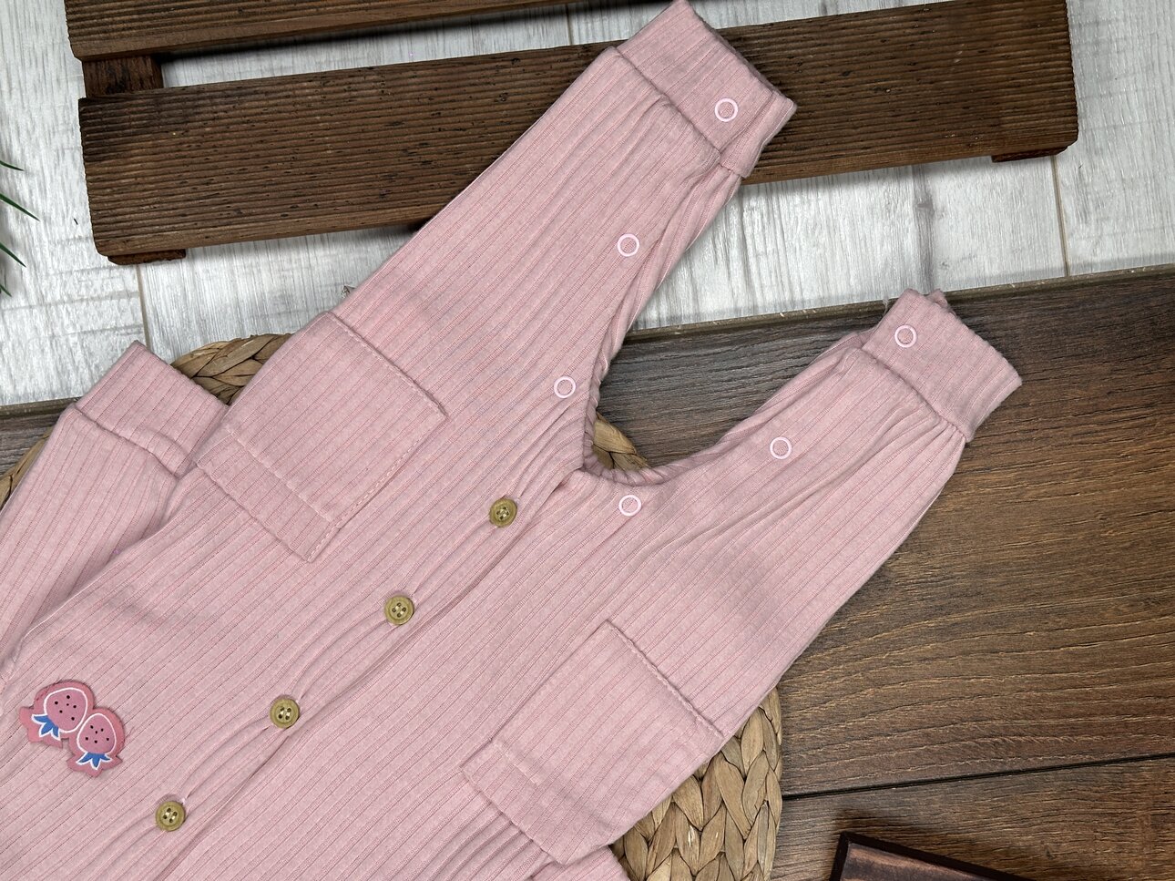 Pamuklu Düğme Detaylı Fitilli Tulum Kız Bebek Takım