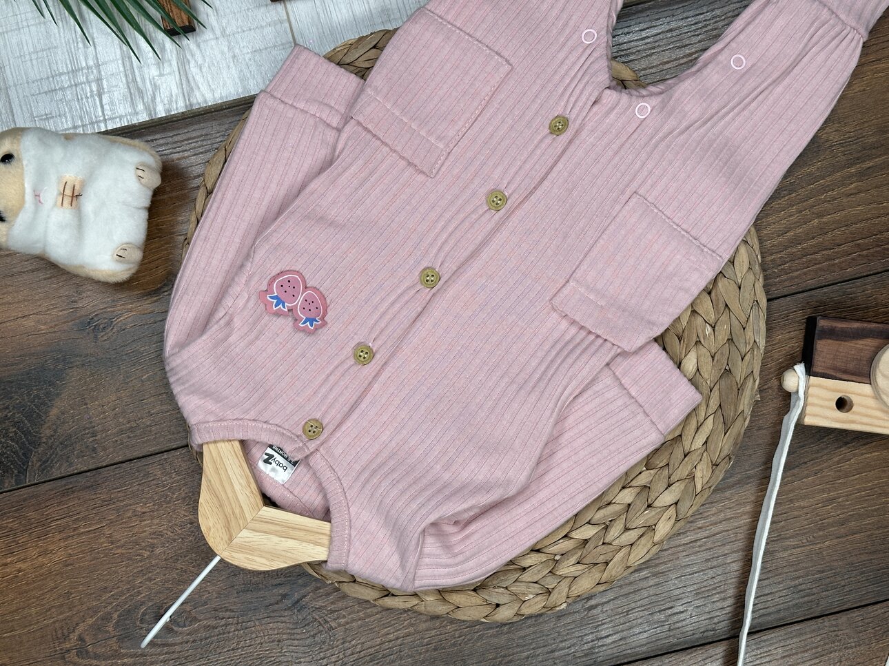 Pamuklu Düğme Detaylı Fitilli Tulum Kız Bebek Takım