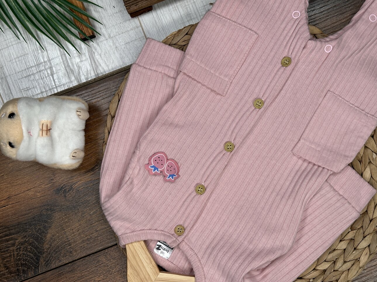 Pamuklu Düğme Detaylı Fitilli Tulum Kız Bebek Takım