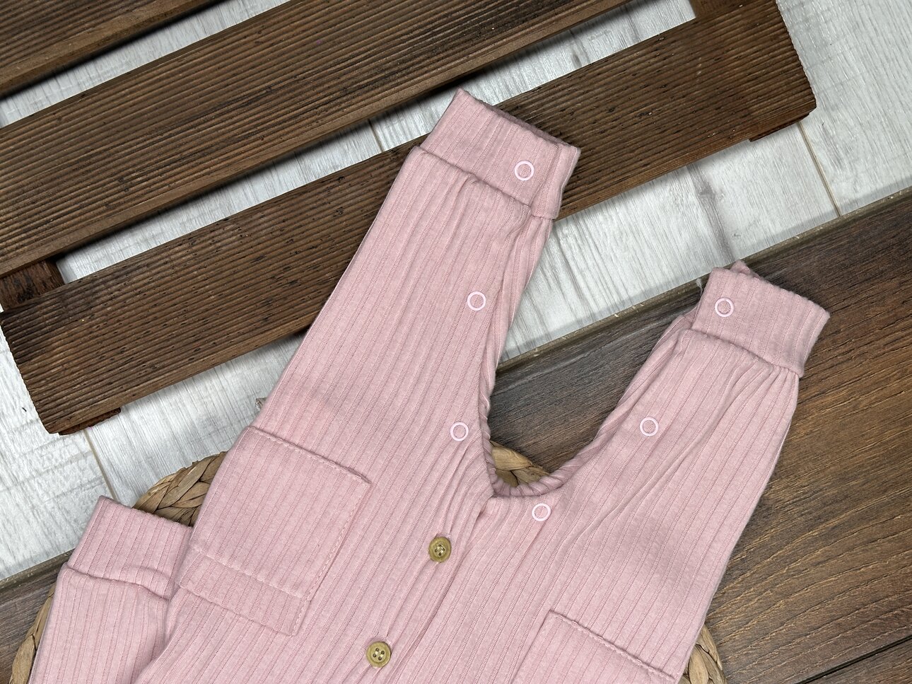 Pamuklu Düğme Detaylı Fitilli Tulum Kız Bebek Takım