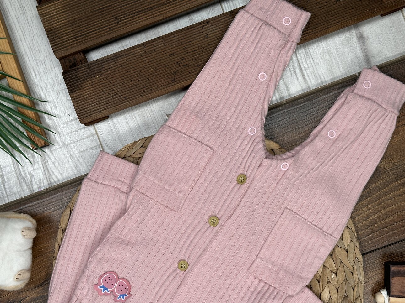 Pamuklu Düğme Detaylı Fitilli Tulum Kız Bebek Takım