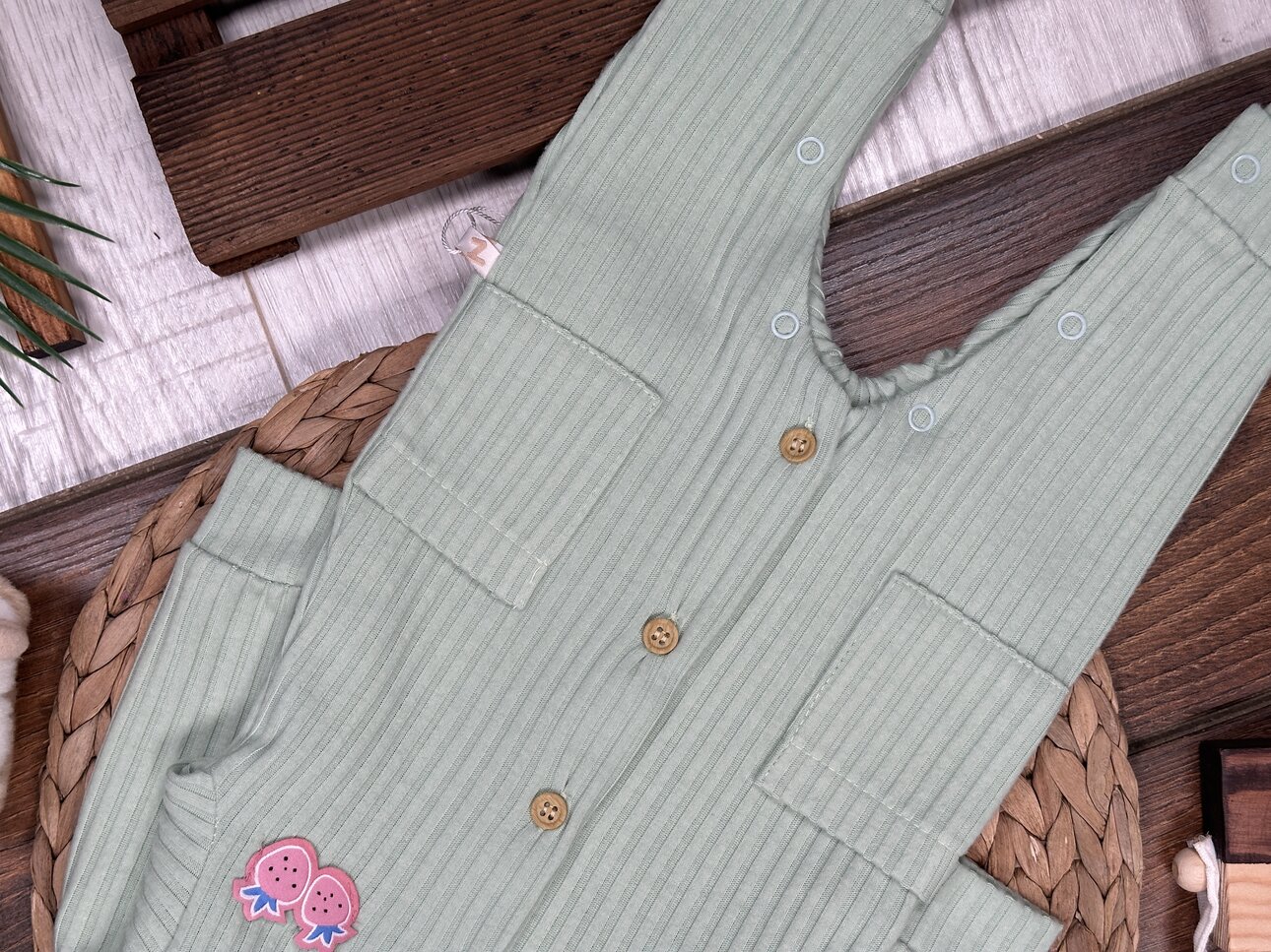 Pamuklu Düğme Detaylı Fitilli Tulum Kız Bebek Takım