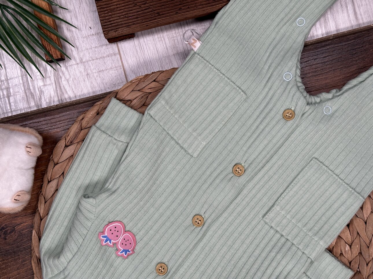 Pamuklu Düğme Detaylı Fitilli Tulum Kız Bebek Takım