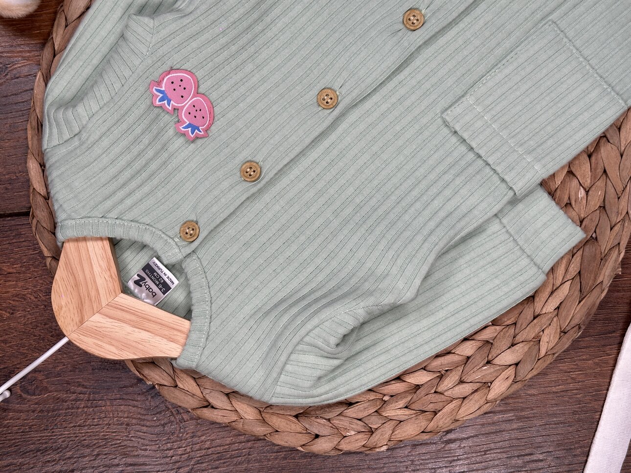 Pamuklu Düğme Detaylı Fitilli Tulum Kız Bebek Takım