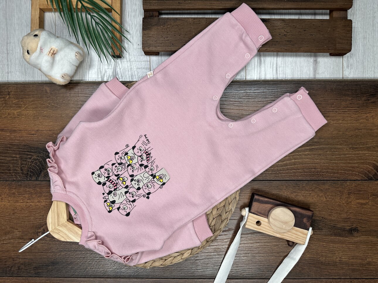 Selanik Örgüsü Pamuklu Animals Detaylı Kız Bebek Tulum