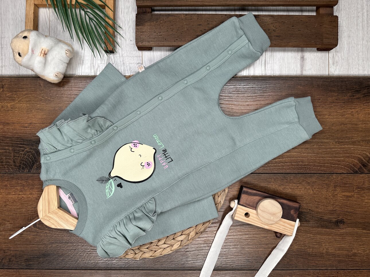 Selanik Örgüsü Pamuklu limon Detaylı Kız Bebek Tulum