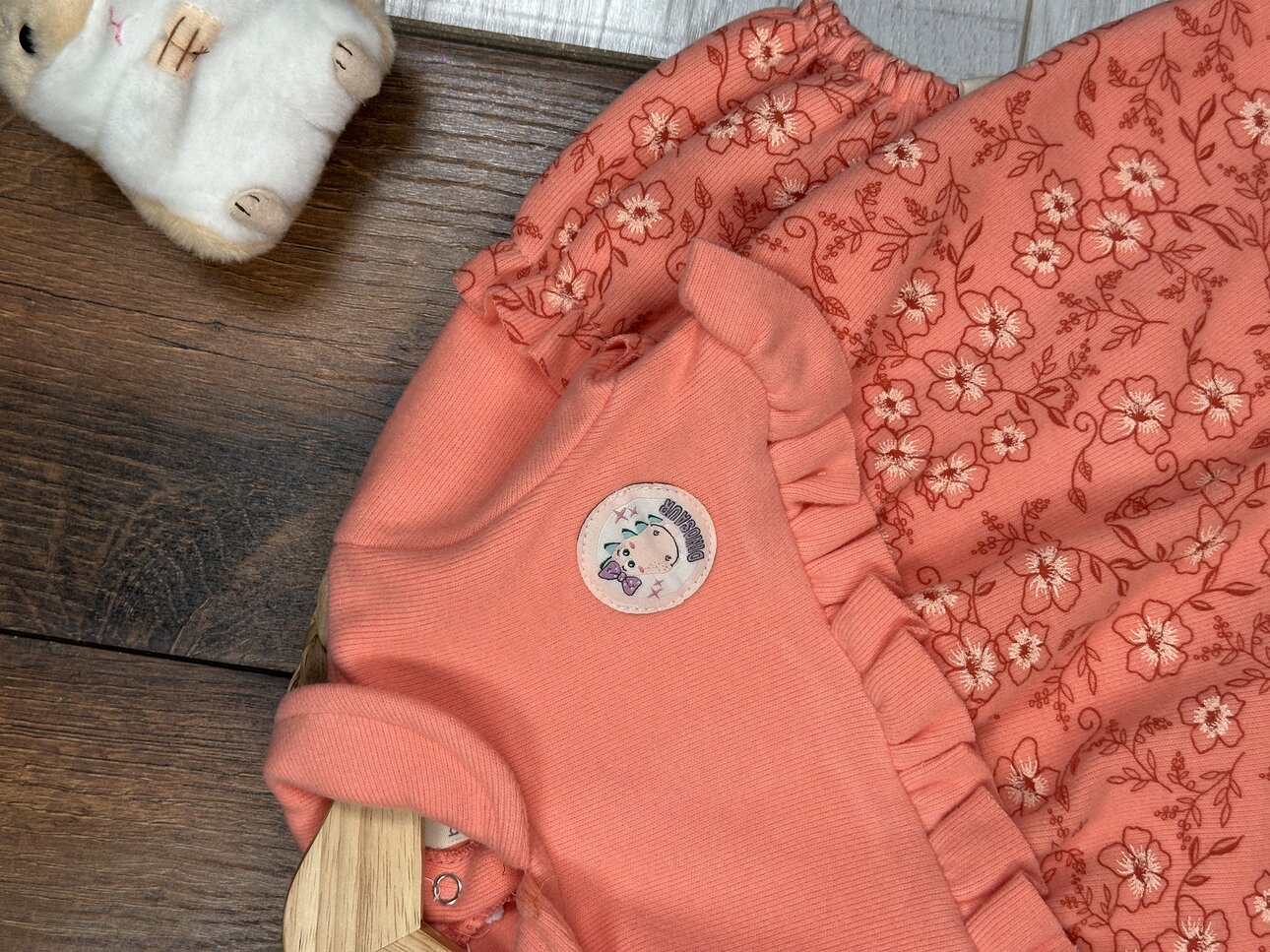 Selanik Örgüsü Pamuklu  Çiçek Desenli Kız Bebek Tulum