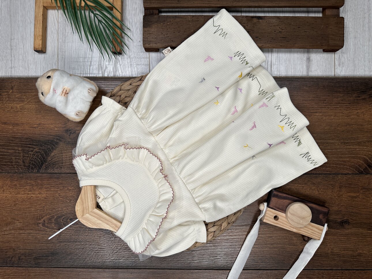 Pamuklu Kuş Desenli Kız Bebek Elbise