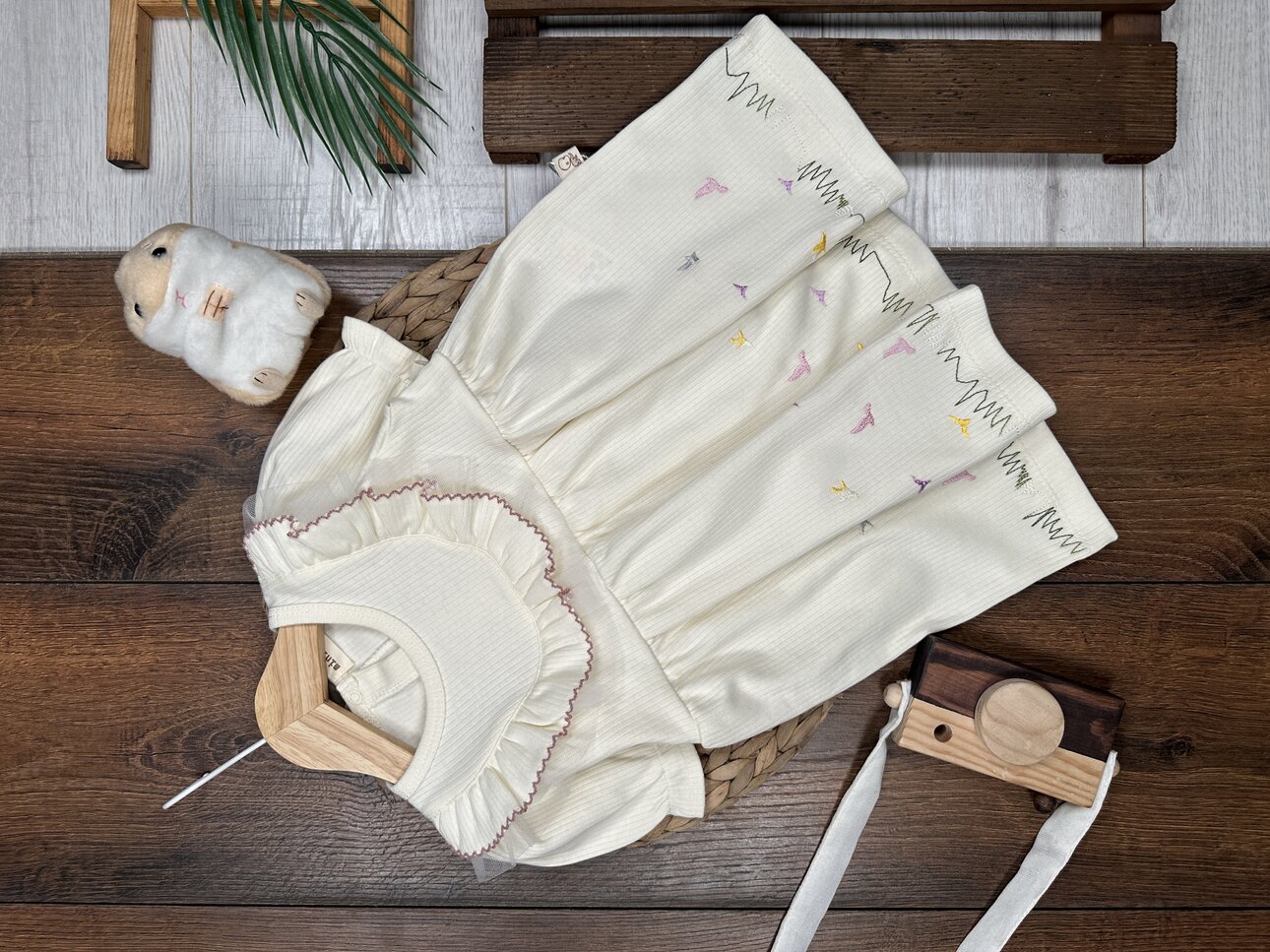 Pamuklu Kuş Desenli Kız Bebek Elbise