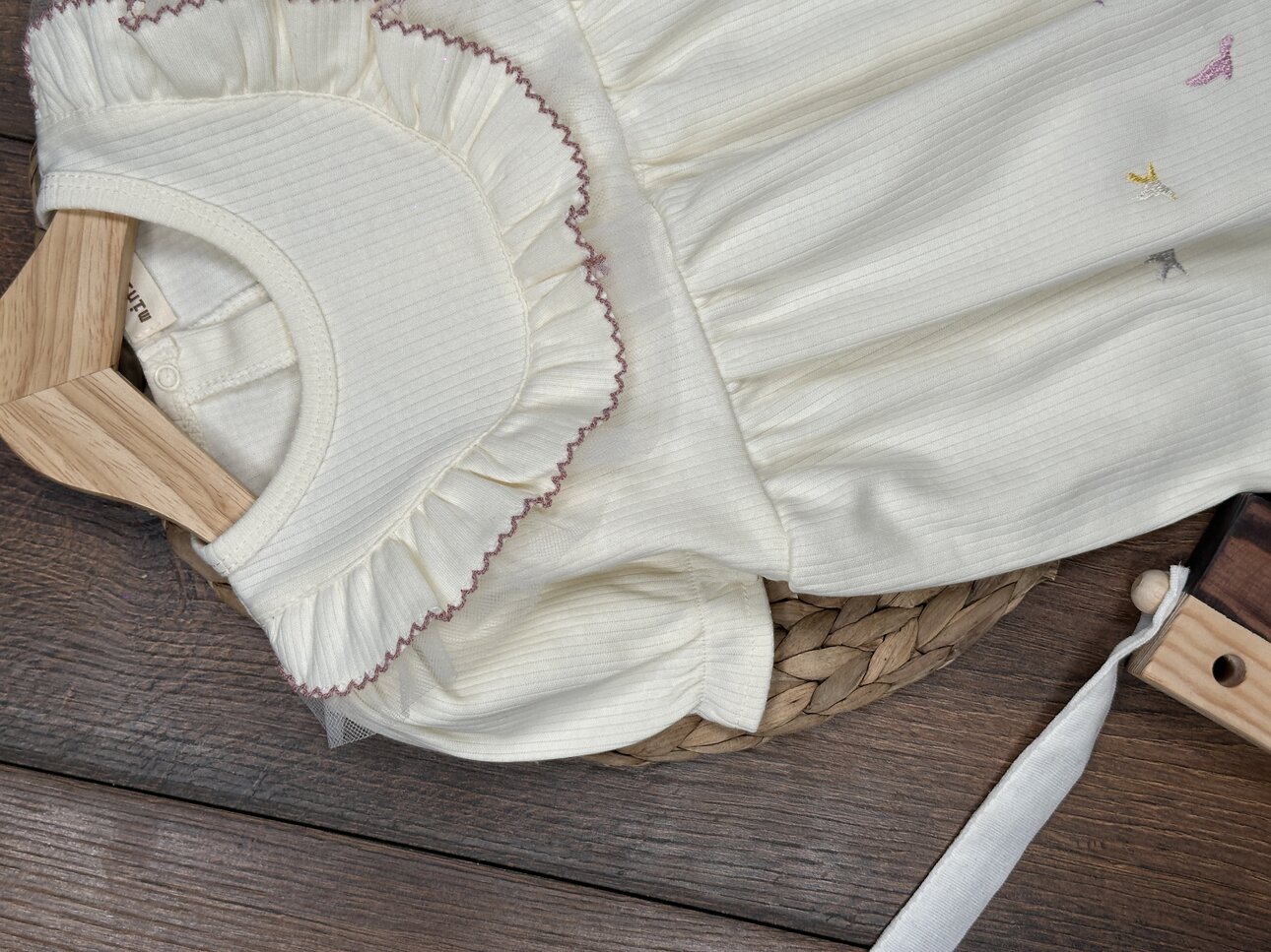 Pamuklu Kuş Desenli Kız Bebek Elbise