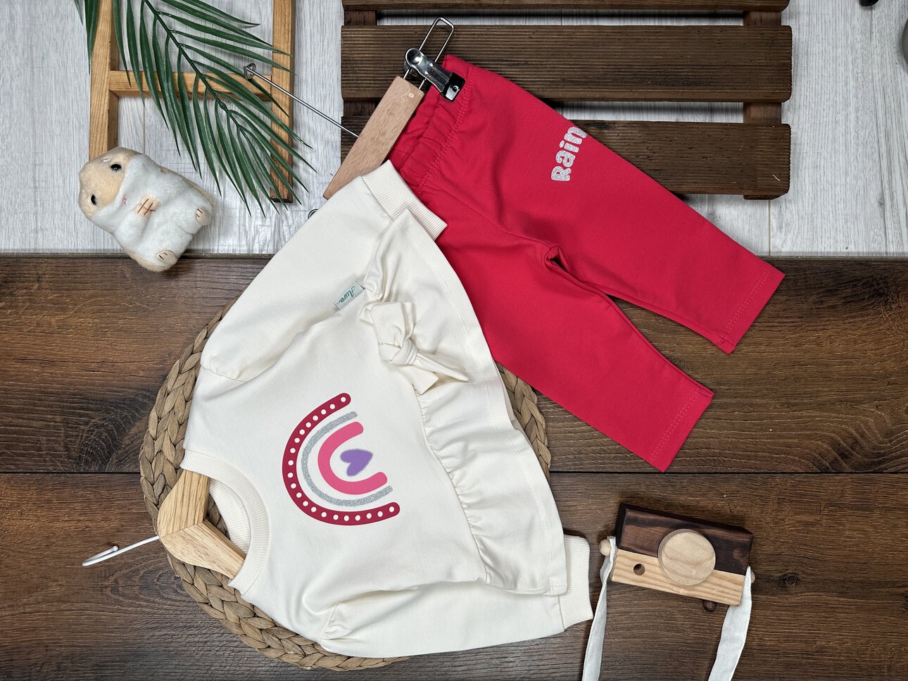 Pamuklu  Gökkuşağı Detaylı 2li  Kız Bebek Takım