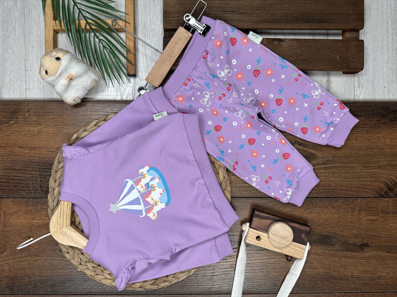 Pamuklu Atlı Karınca Detaylı 2li Kız Bebek Takım