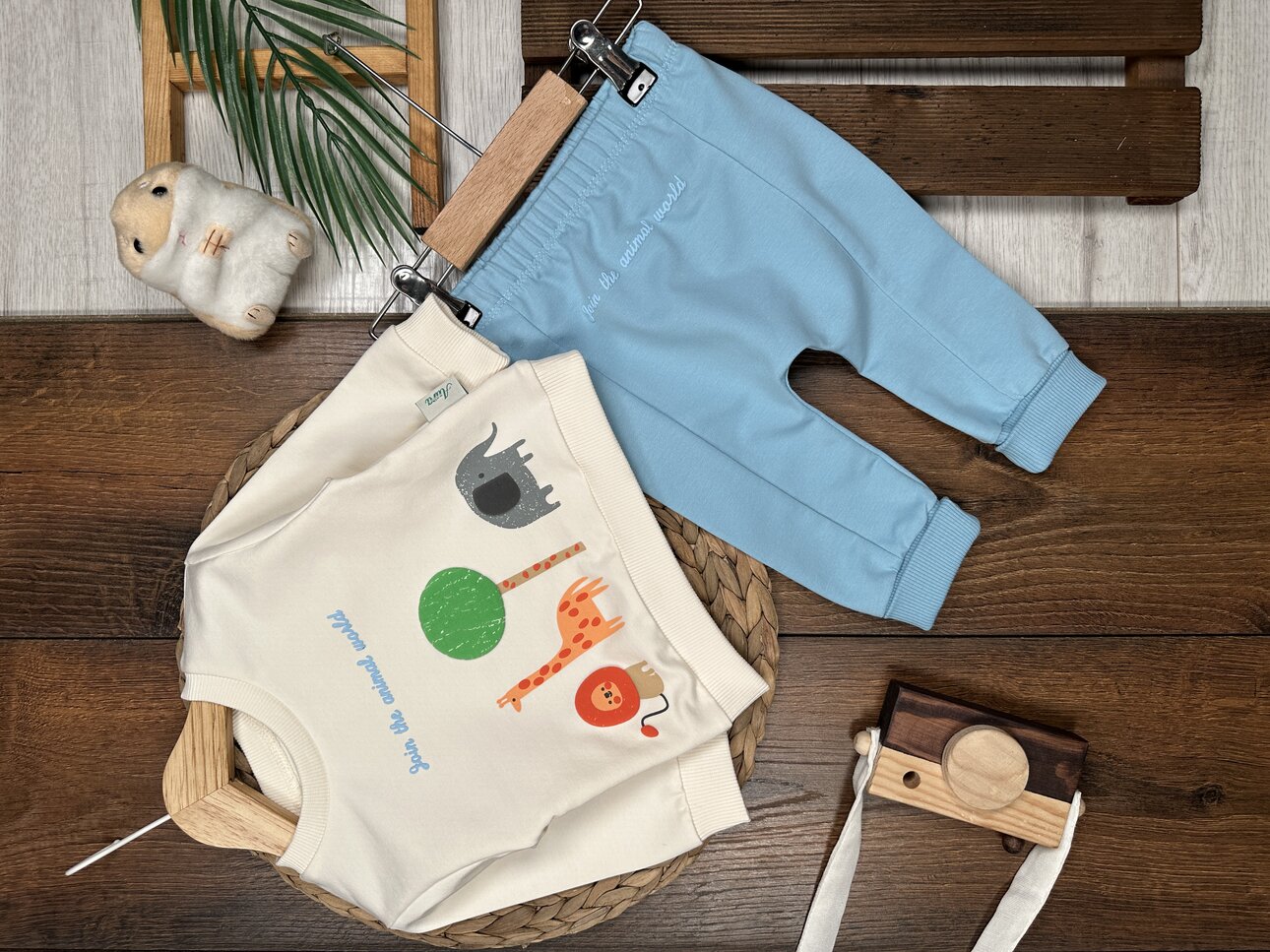 Pamuklu Animals Detaylı 2li Erkek Bebek Takım