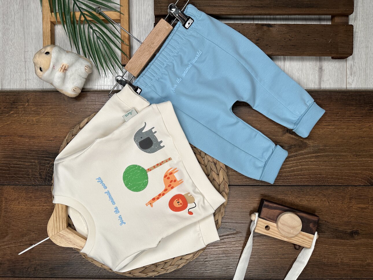 Pamuklu Animals Detaylı 2li Erkek Bebek Takım