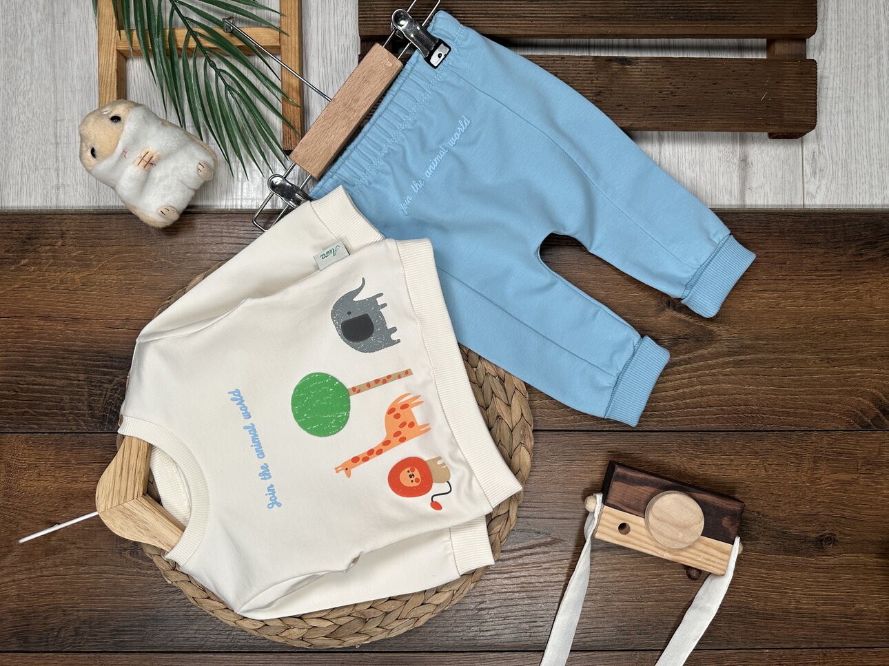 Pamuklu Animals Detaylı 2li Erkek Bebek Takım