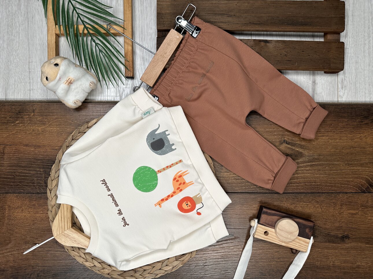 Pamuklu Animals Detaylı 2li Erkek Bebek Takım