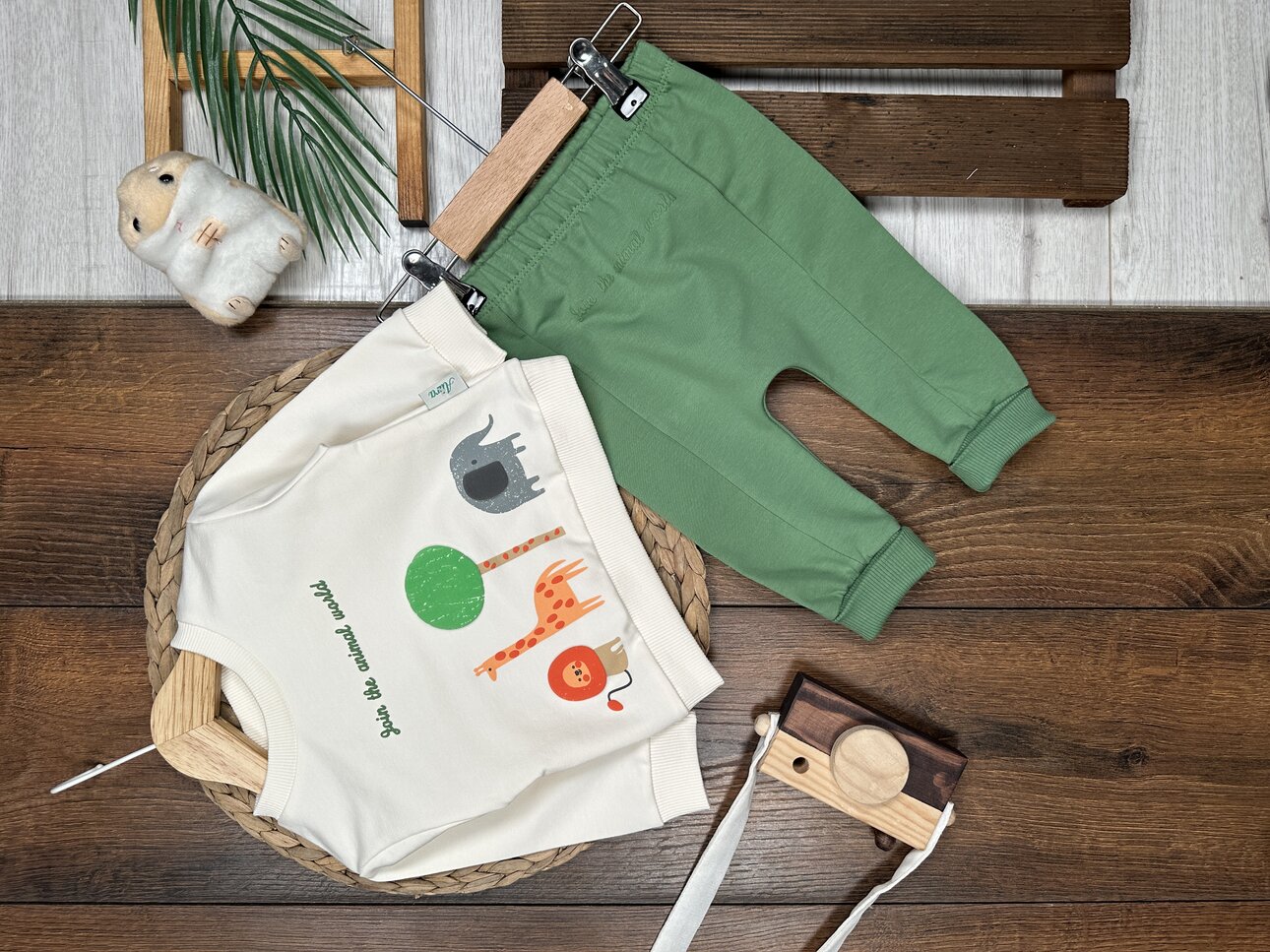 Pamuklu Animals Detaylı 2li Erkek Bebek Takım