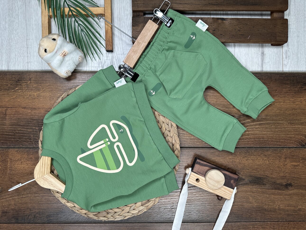 Pamuklu Yelken Detaylı Kanguru Cepli 2li Erkek Bebek Takım