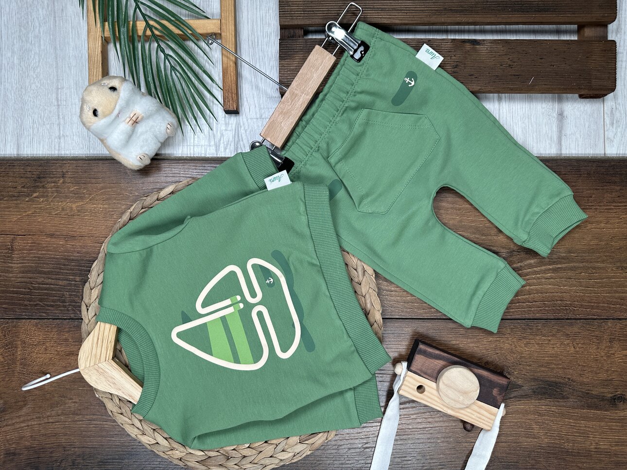 Pamuklu Yelken Detaylı Kanguru Cepli 2li Erkek Bebek Takım