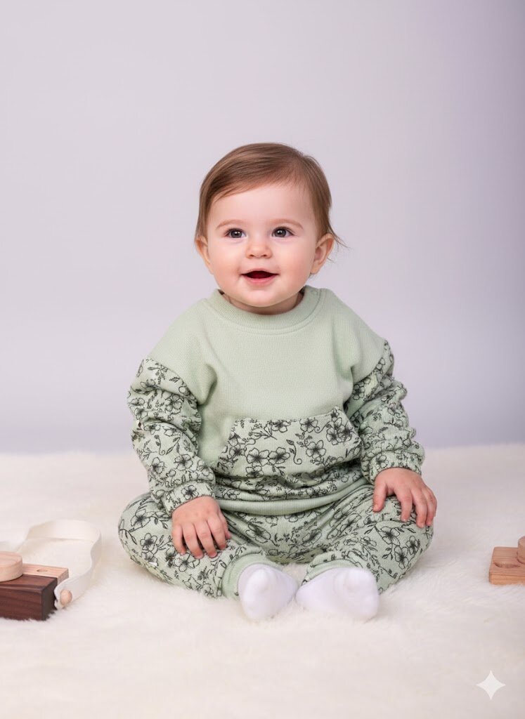 Organik Çiçek Desenli Kız Bebek 2li Takım