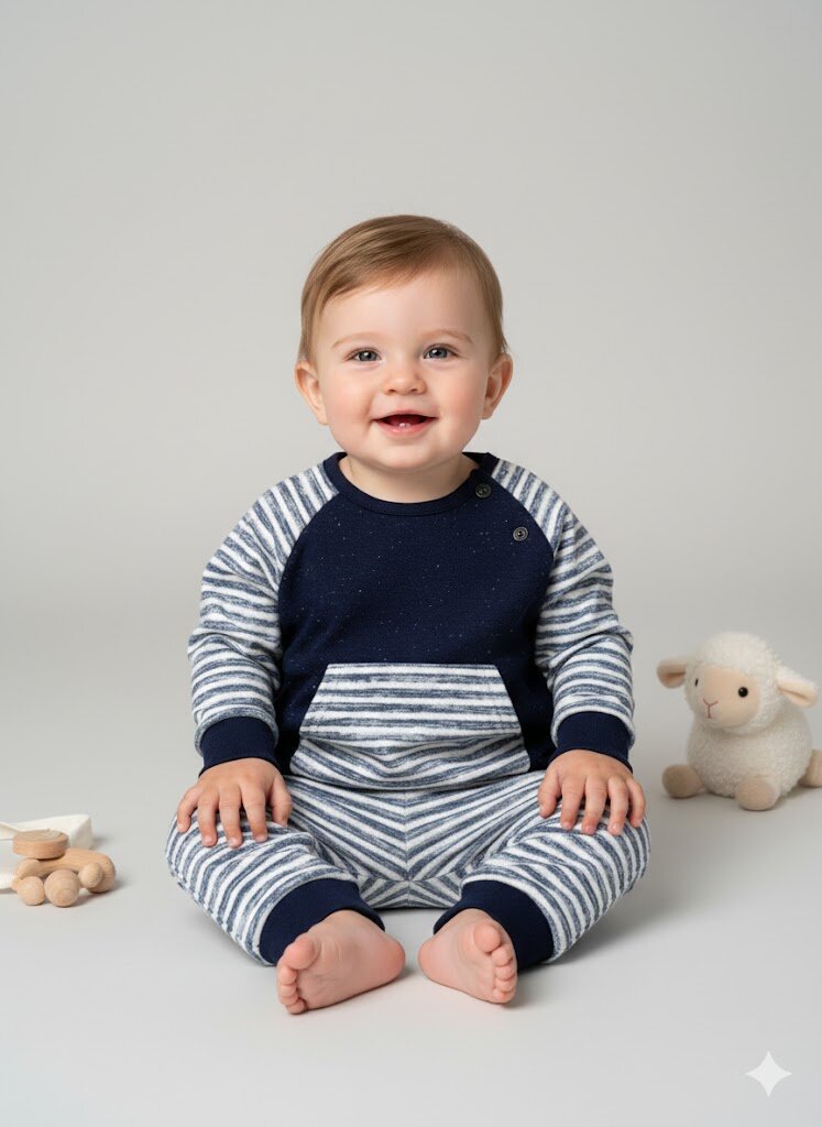 Pamuk Yumuşaklığında Çizgili Erkek Bebek Takım