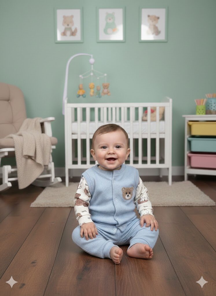 Pamuk Ayıcık Desenli 3lü Erkek Bebek Takım