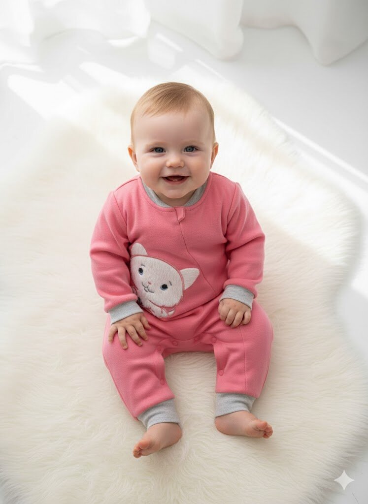 Pamuklu Kuzu Desenli Tulum Kız Bebek Takım