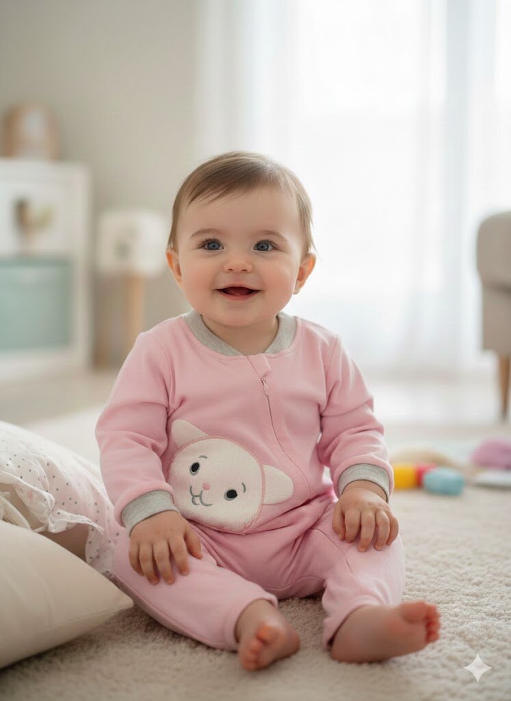 Pamuklu Kuzu Desenli Tulum Kız Bebek Takım